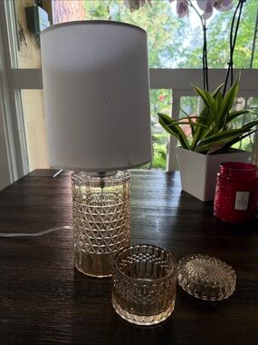 Tahari Clear Glass Textured Table Lamp with White Shade